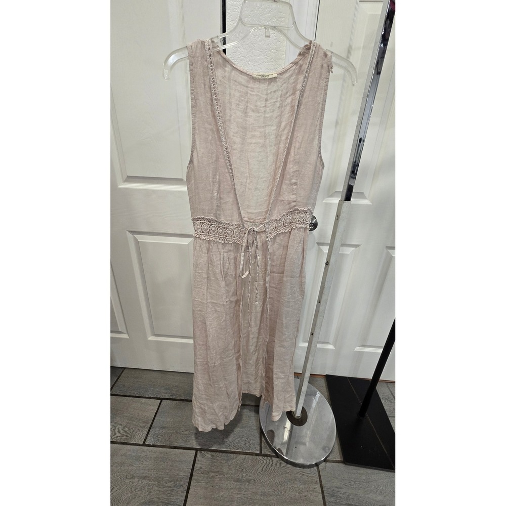 Francesca Bettini Italy Linen Lace Trim Duster Vest Blush Pink One Size 21A281